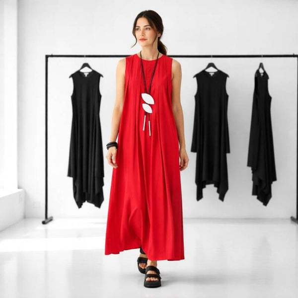 Kleid aus feiner Baumwolle in modischer A-Linie in rot