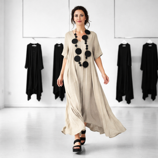 Leinen Kleid 'Kytaro" in lässiger A-Linie in sandfarben