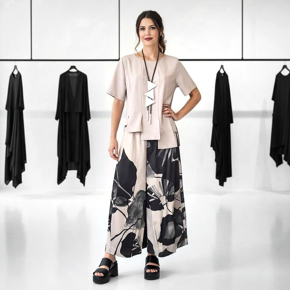 Palazzo Hose in Tulpenform mit Gummibund und weitem Bein