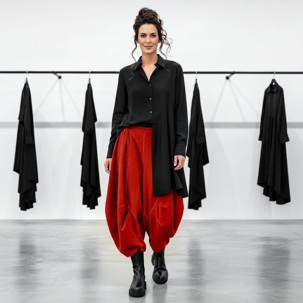 Feinkord-Hose "Yuki" mit Gummibund und Eingrifftaschen in tomatenrot