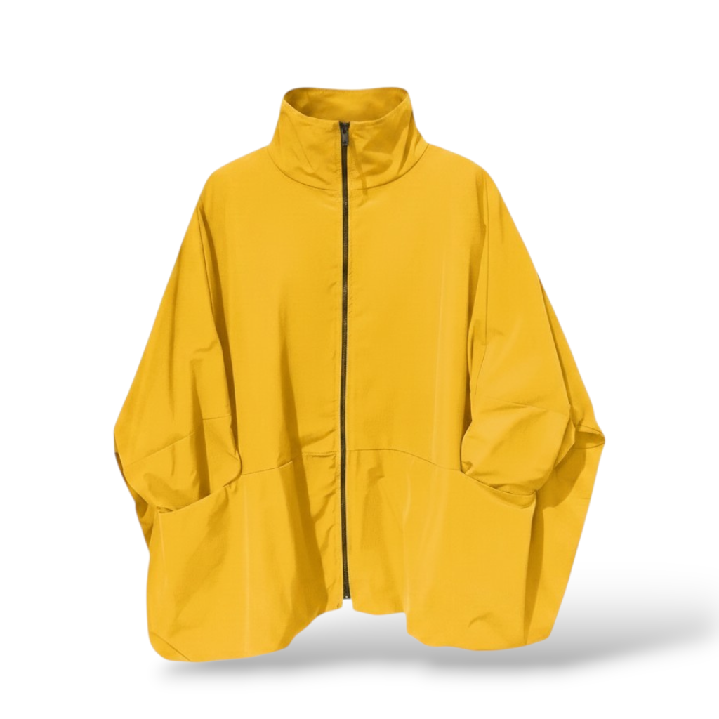 Oversized-Jacke mit leichtem Innenfutter und Stehkragen aus Memory Taft in sonnengelb
