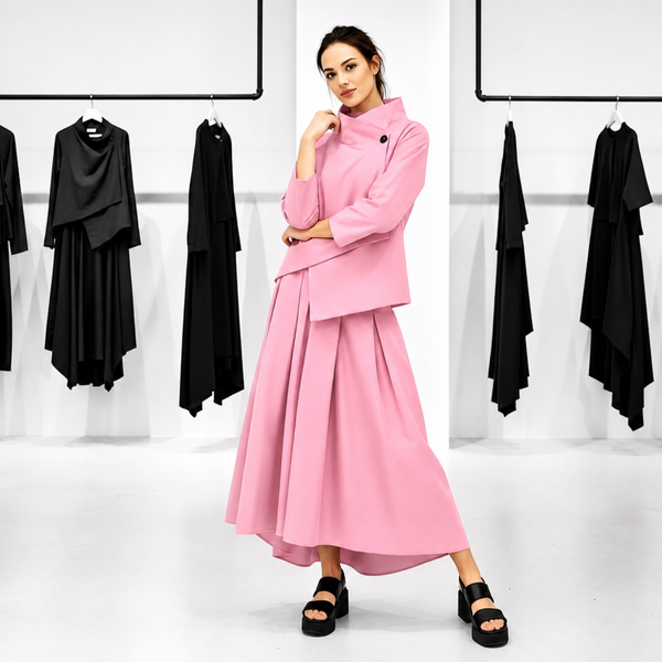 eleganter Taft Rock "Aoki" mit Gummibund und Bindegürtel in hell pink