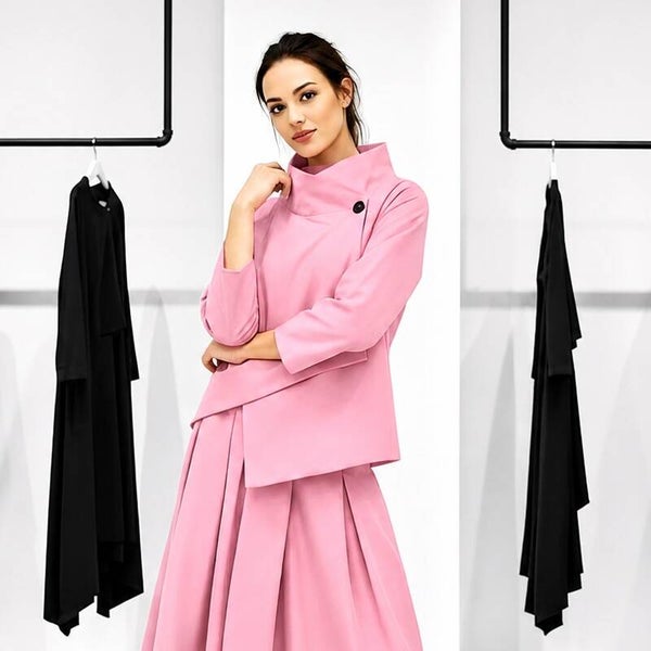 Taft Jacke "Ikuto" mit Stehkragen und seitlichem Knopf in hellem pink