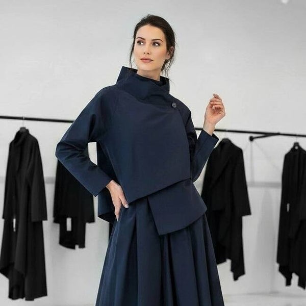 Taft Jacke "Ikuto" mit Stehkragen und seitlichem Knopf in mitternachtsblau