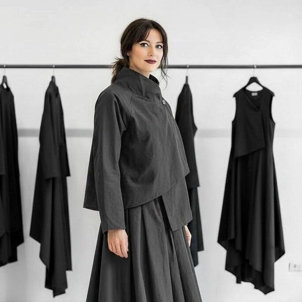 Taft Jacke "Ikuto" mit Stehkragen und seitlichem Knopf in graphit