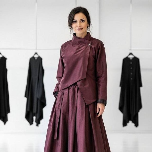 Taft Jacke "Ikuto" mit Stehkragen und seitlichem Knopf in aubergine