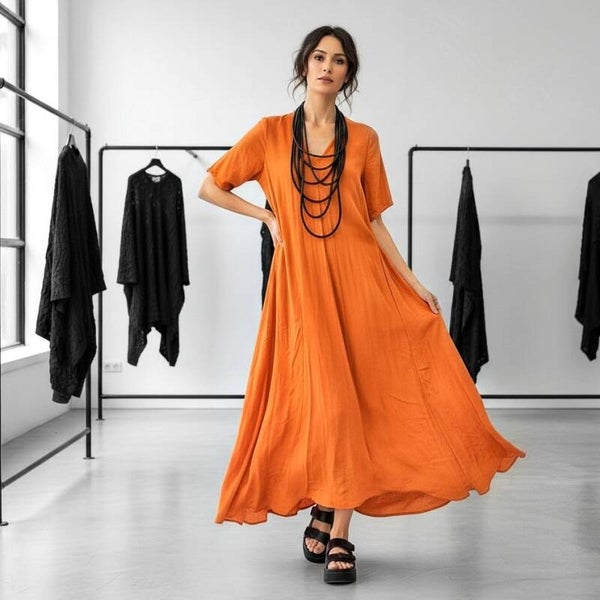 Leinen Kleid "Kytaro" in lässiger A-Linie in orange