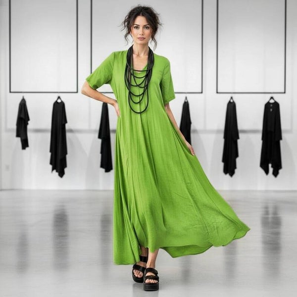 Leinen Kleid in lässiger A-Linie in apfelgrün