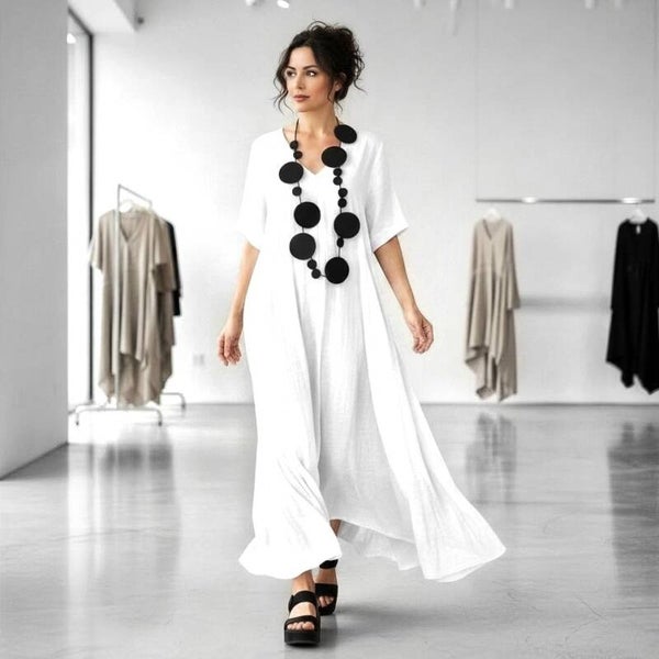 Leinen Kleid in lässiger A-Linie in weiß