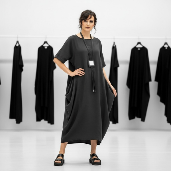 Leinen Kleid in gemütlicher Tulpenform in anthrazit