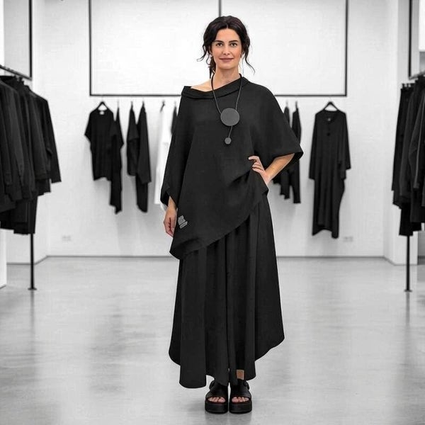 Leinen Oberteil in modischer O-Form in schwarz