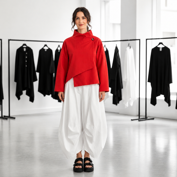 Jacke "Ikuto"mit Stehkragen und seitlichem Knopf in rot