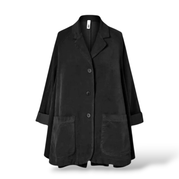 Samt Blazer in A-Linie und Kellerfalte in schwarz