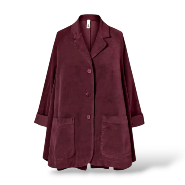 Samt Blazer in A-Linie und Kellerfalte in aubergine