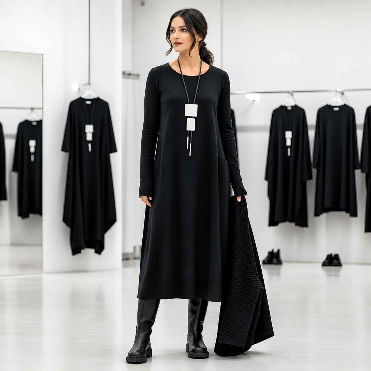 Basic Kleid in Tulpenform mit Eingrifftaschen