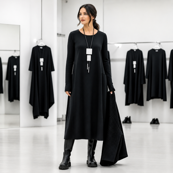 Basic Kleid in Tulpenform mit Eingrifftaschen