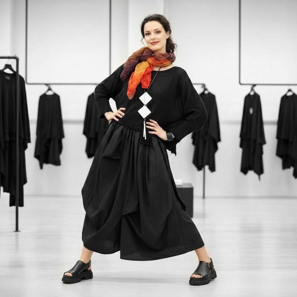 Baumwoll Strick Pulli in Kastenform mit stylishen Akzenten in schwarz