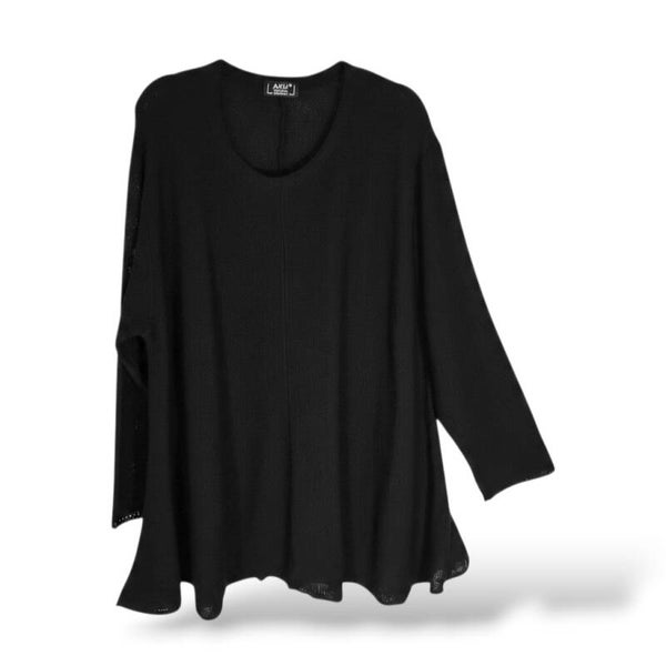 Baumwoll Strick Pulli in gemütlicher A-Linie in schwarz