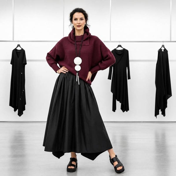 Plissee Oberteil "Michiko" mit Kragen in aubergine