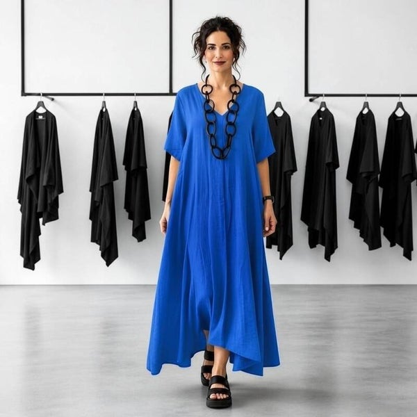 Leinen Kleid 'Kytaro" in lässiger A-Linie in royalblau