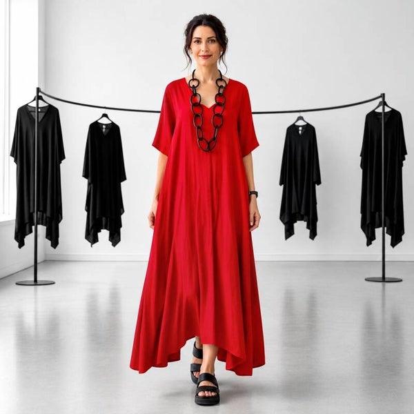 Leinen Kleid 'Kytaro" in lässiger A-Linie in rot