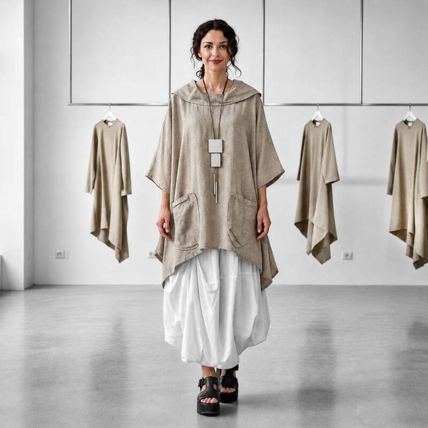 Leinen Oberteil "Ella" in Plus-Size mit Taschen in natur