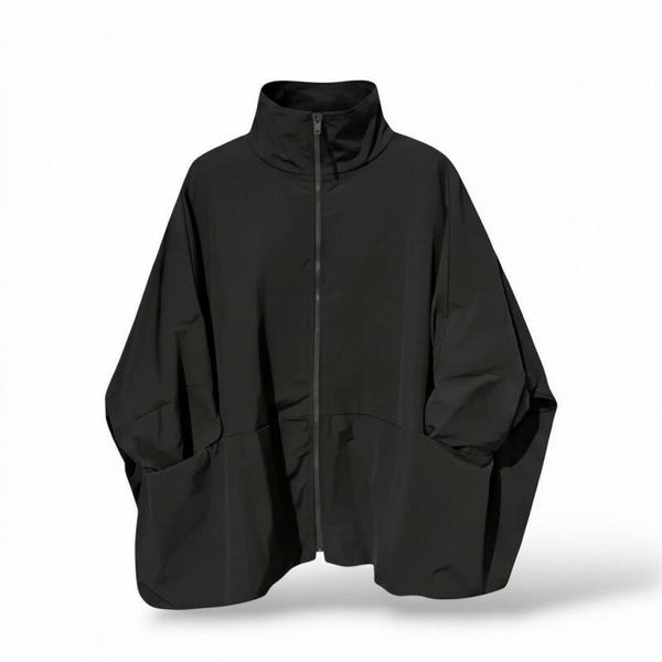 Oversized-Jacke mit leichtem Innenfutter und Stehkragen aus Memory Taft in schwarz
