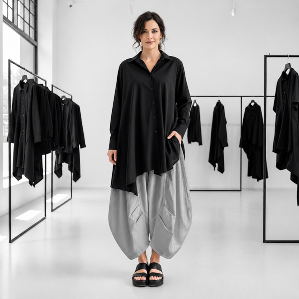 extravagante leichte Baumwoll-Hose "Yuki" in silbergrau