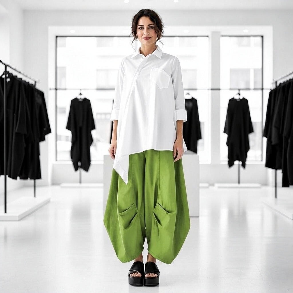 extravagante leichte Baumwoll-Hose "Yuki" apfelgrün