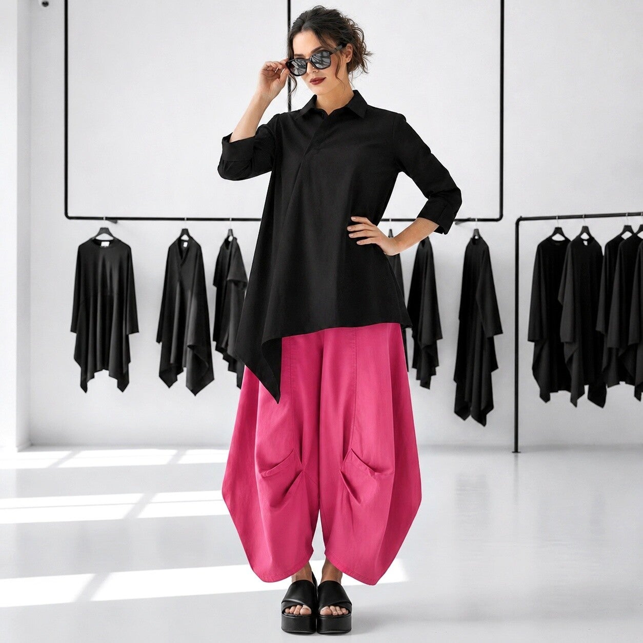 extravagante leichte Baumwoll-Hose "Yuki" in pink
