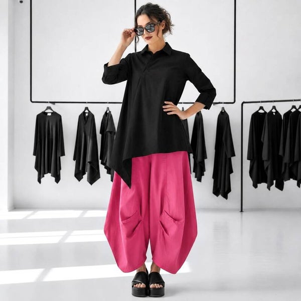 extravagante leichte Baumwoll-Hose "Yuki" in pink
