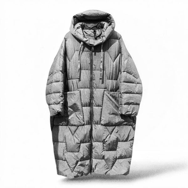 Winter Mantel "Napoli" im Oversized LOOK mit Kapuze in silbergrau