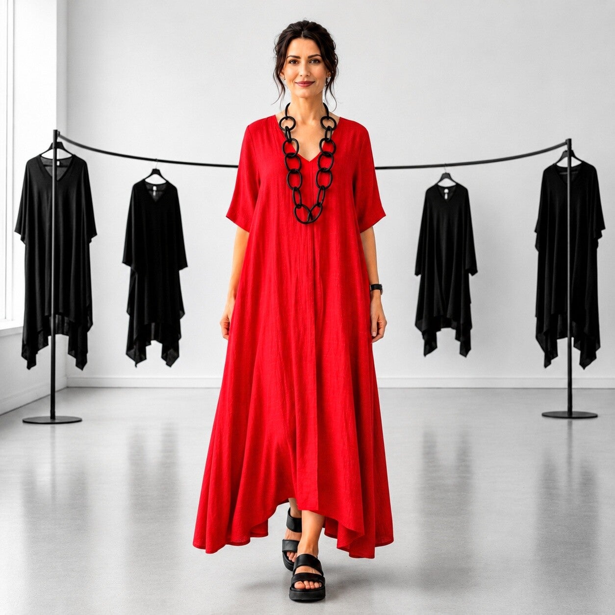 Leinen Kleid "Kytaro" in lässiger A-Linie in rot