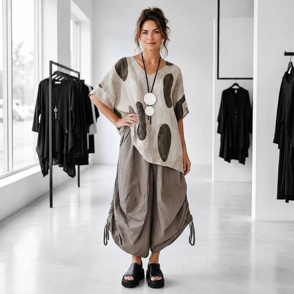 pfiffiger Hosenrock "Tonora" mit Raffbändchen in taupe
