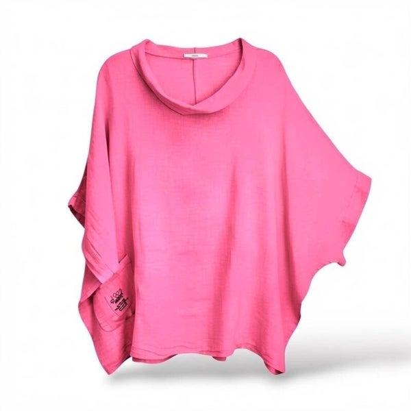 Leinen Oberteil "Ono" in modischer O-Form in pink