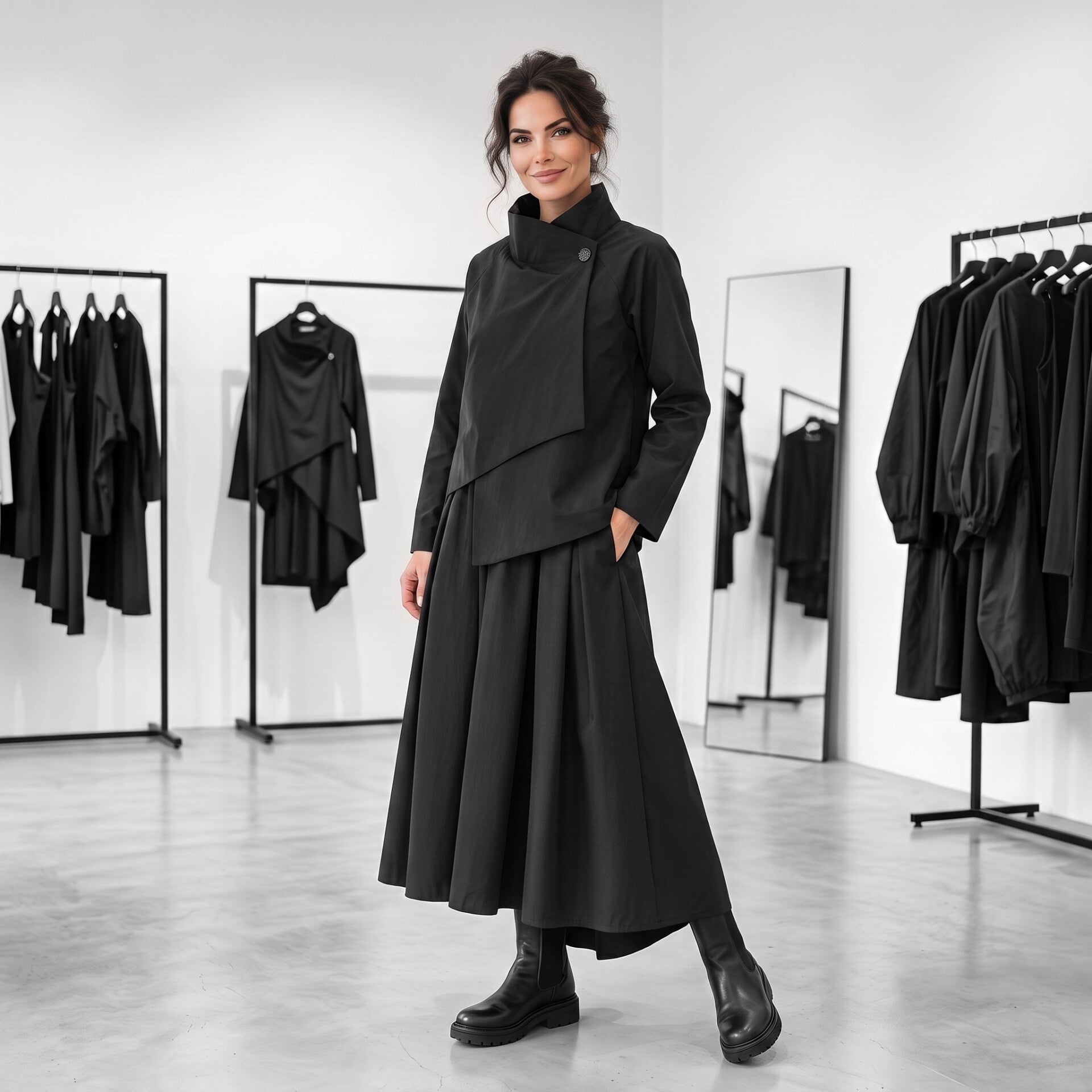 Taft Jacke "Ikuto" mit Stehkragen und seitlichem Knopf in schwarz