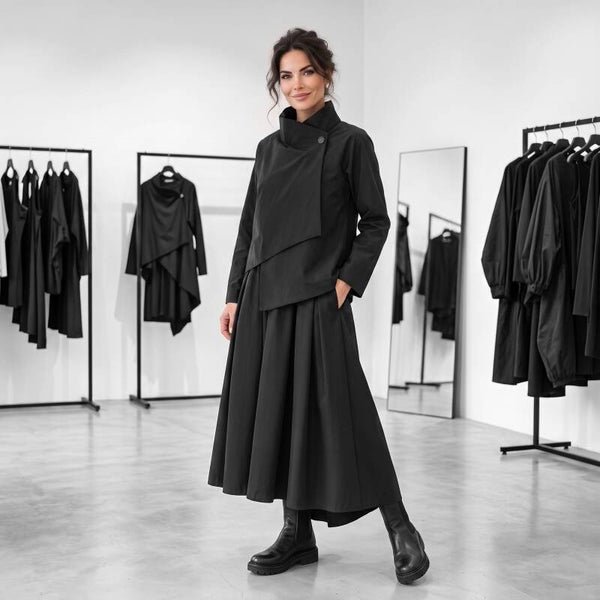 Taft Jacke "Ikuto" mit Stehkragen und seitlichem Knopf in schwarz