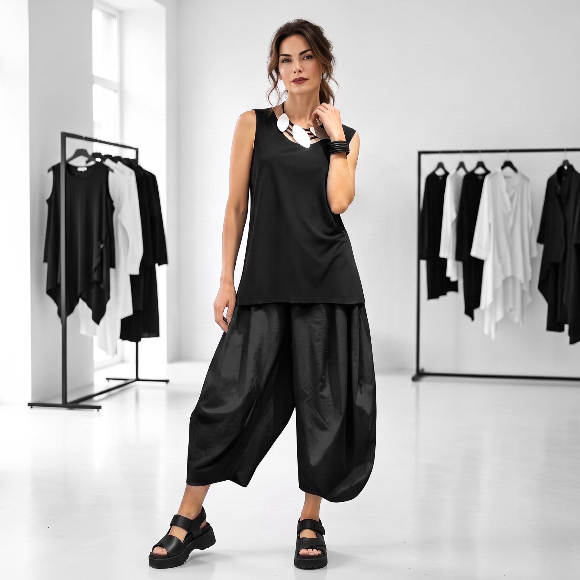 Basic Top "magna"mit seitlichen Schlitzen in schwarz