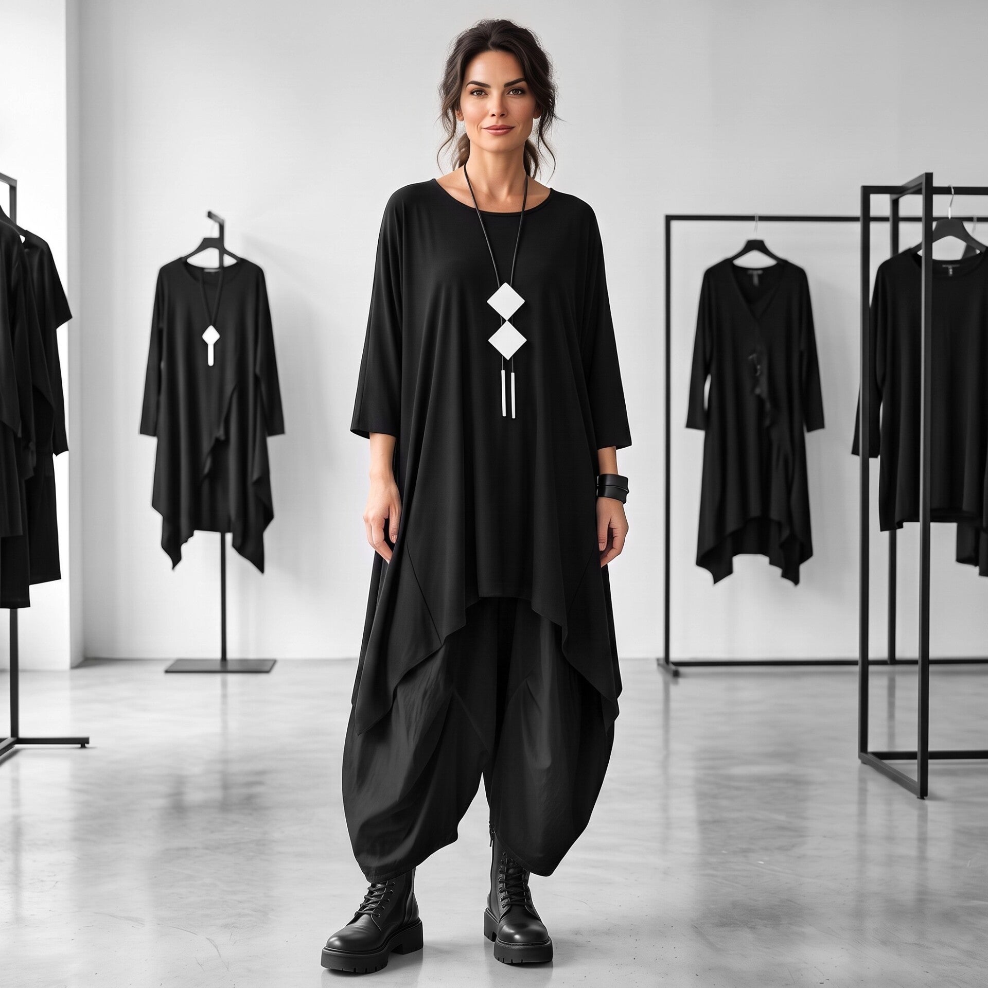 Oberteil "magna" in modischer A-Linie mit zipfeligem Verlauf in schwarz