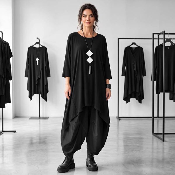 Oberteil "magna" in modischer A-Linie mit zipfeligem Verlauf in schwarz