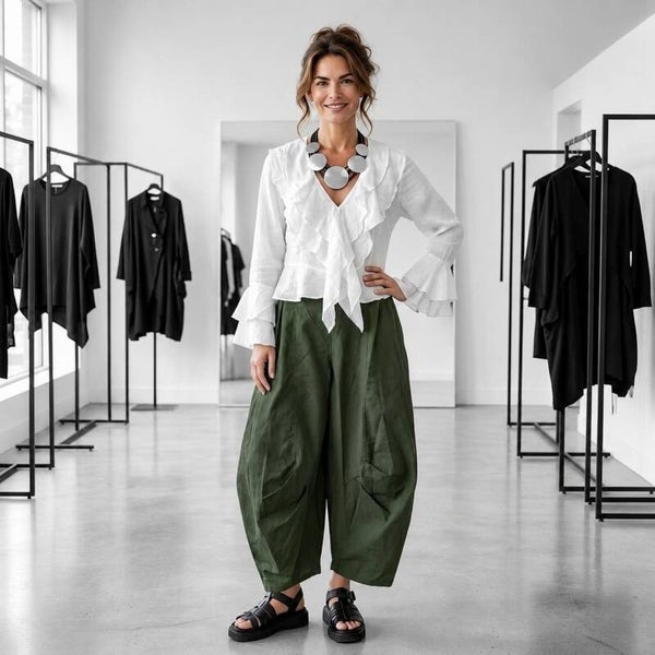 extravagante leichte Baumwoll-Hose "Yuki" in dunkel oliv