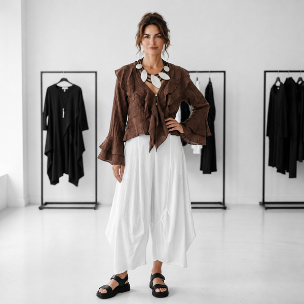 extravagante Leinen Hose "Yuki" in weiß
