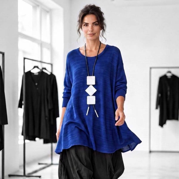 Bouclé-Strick Pulli in gemütlicher A-Linie in royalblau