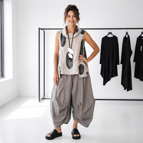 extravagante leichte Baumwoll-Hose "Yuki" in taupe