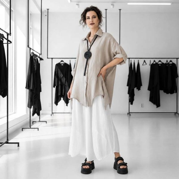 Leinen Hemdbluse "Nanami" in großzügiger Weite in naturfarben