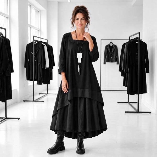 eleganter Taft-Rock "Aoki" in A-Linie mit Gummibund in schwarz