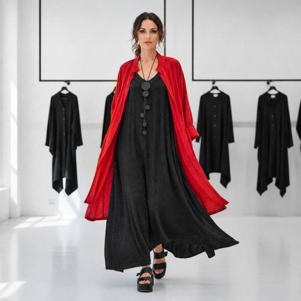 Leinen Jacke "Aiko" mit Stehragen und Taschen in rot