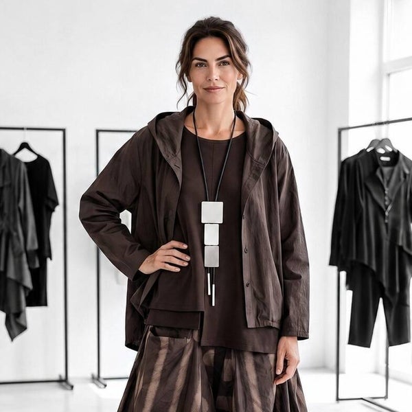 Baumwoll Blusenjacke "moonshine" mit Zipfelkapuze in schokobraun