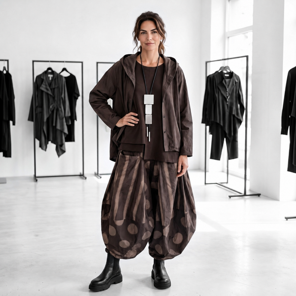 extravagante Baumwoll-Hose "stripes & dots" in schokobraun gemustert