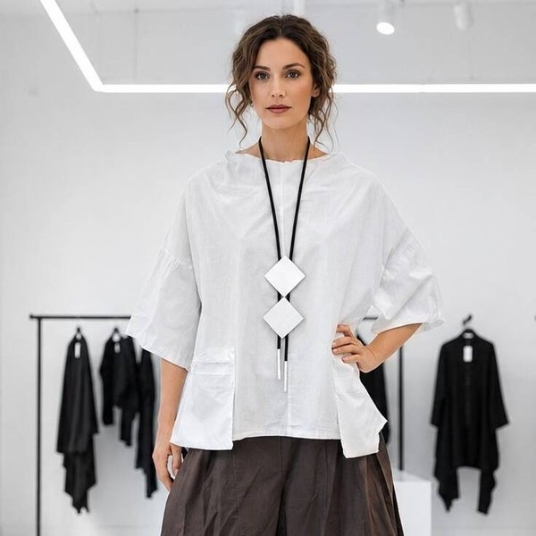 Baumwoll Oberteil "Tamara" mit apartem Stehkragen und Taschen